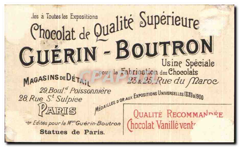 Chromo Alain Chartier Poete Erigee Rue de Tocqueville Chocolat Guerin Boutron Rue du Maroc Paris — Verso