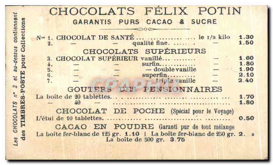 Chromo Chocolat Felix PotinCheval Militaria  — Verso