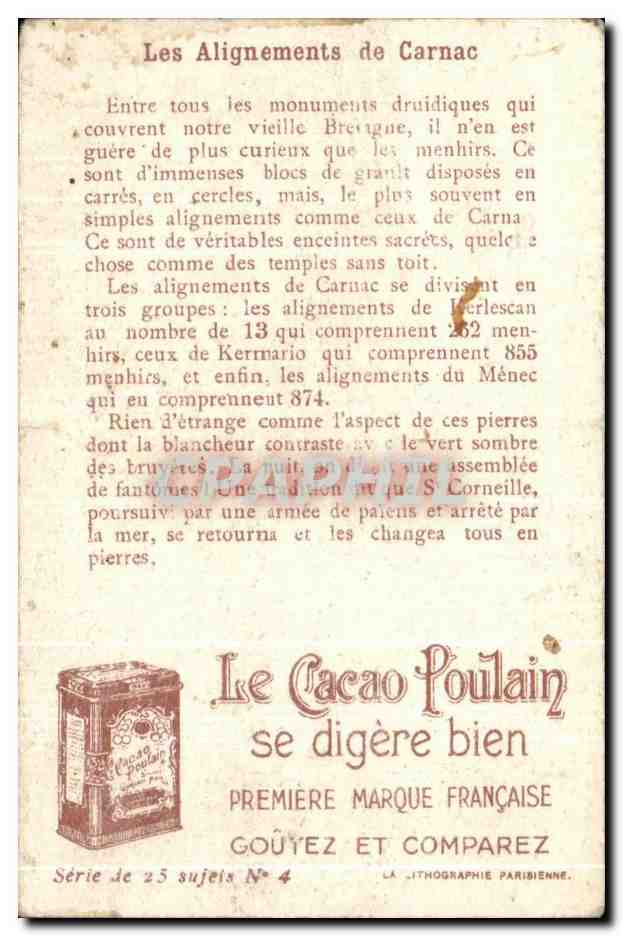 Chromo Chocolat Poulain Orange e'est le meilleur Carnac — Back