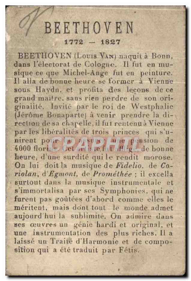 Chromo Paul Mairesse A Cambrai chicoree des Javanaises Beethoven  — Verso