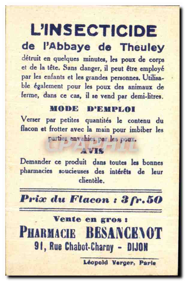 Image L'Insecticide de I'Abbaye De Theuley Besancenot Rue Chabot Charny Dijon Chasse Chasseur Enfant — Rückseite