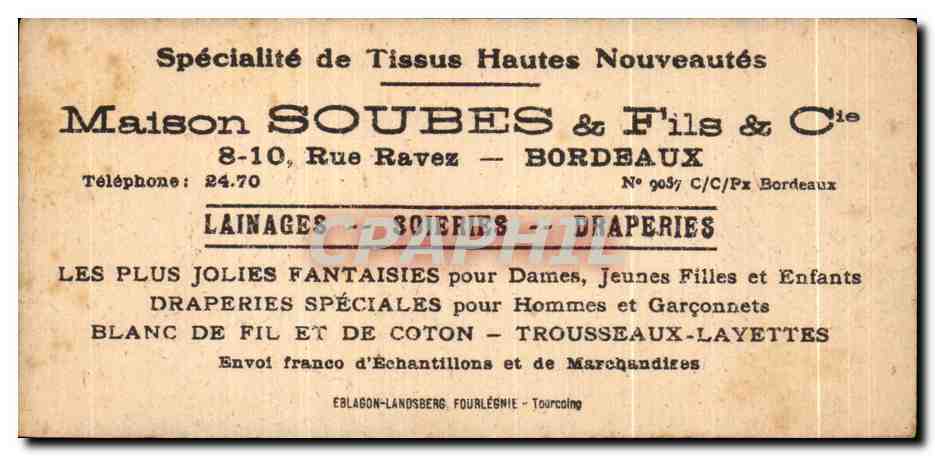 Image Maison Soubes Fils Rue Ravez Bordeaux Folklore — Rückseite