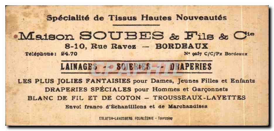 Image Maison Soubes Fils Rue Ravez Bordeaux Folklore Enfans Bonhomme de neige  — Rückseite