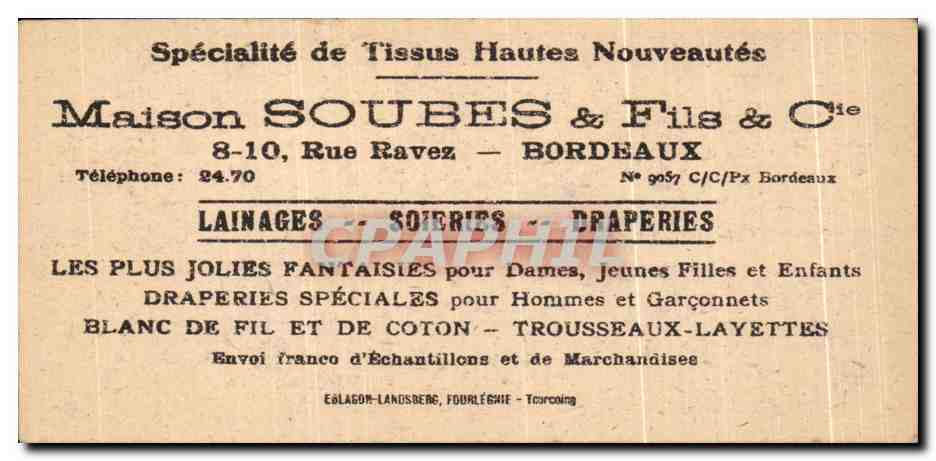Image Lainages Maison Soubes Fils Rue Ravez Bordeaux Folklore Pierrot Enfants — Verso
