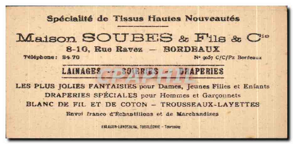 Image Lainages Maison Soubes Fils Rue Ravez Bordeaux Folklore Enfants Pierrot — Verso