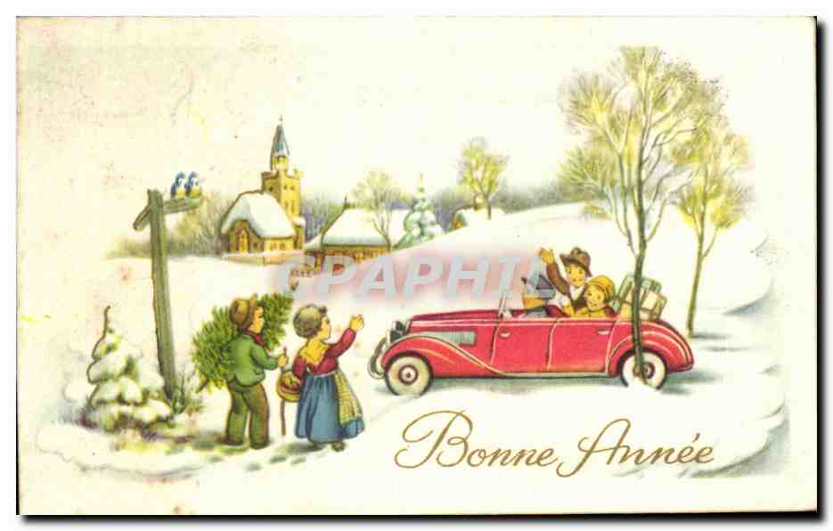 CPSM Bonne Annee Enfant sAutomobile