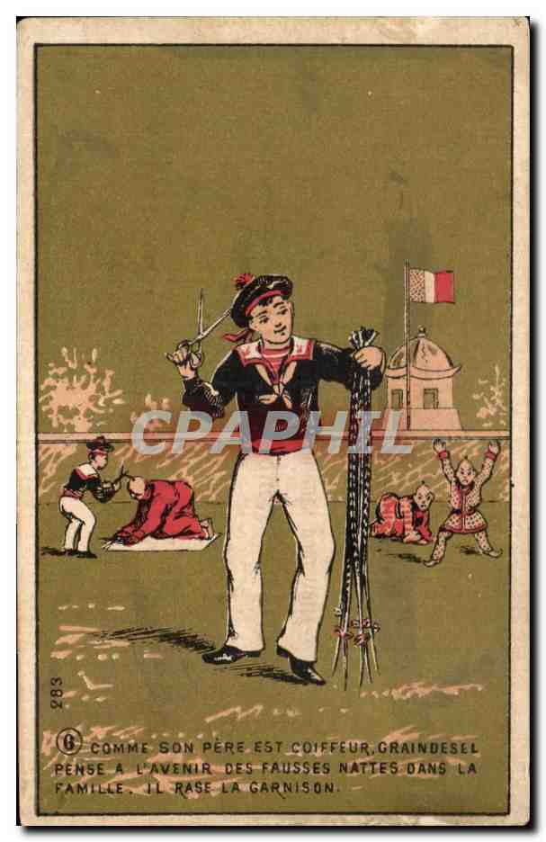 Chromo Bilhaud Comme Son Pere Est Coiffeur Graindesel pense a l'avenir des fausses nattes dans la famille Militaria