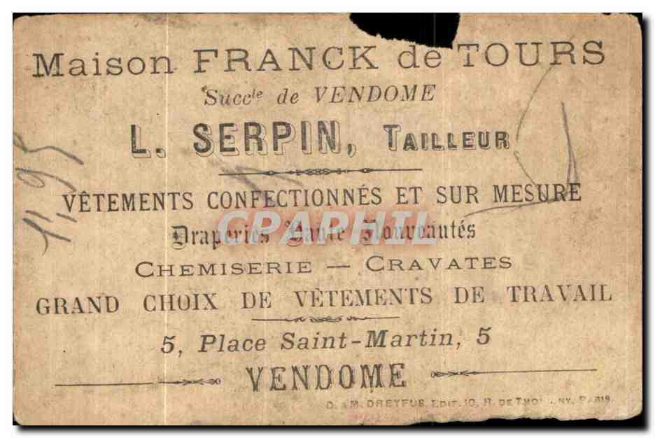 Chromo Mes Congratulations Franck de Tours Vendome Serpin Tailleur Mariage — Verso