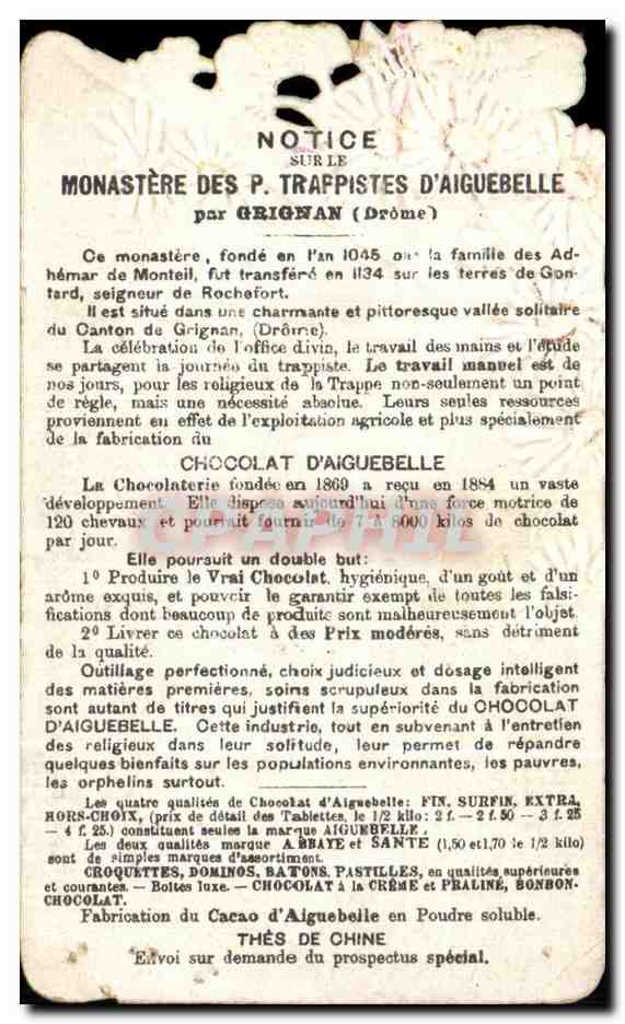 Chromo Souyenir Du Monastere D'Aiguebelle  — Rückseite