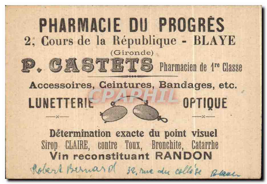 Image Une Charge Guy Sevrain Pharmarcie du Progres Blaye Lunetterie optique Militaria — Rückseite