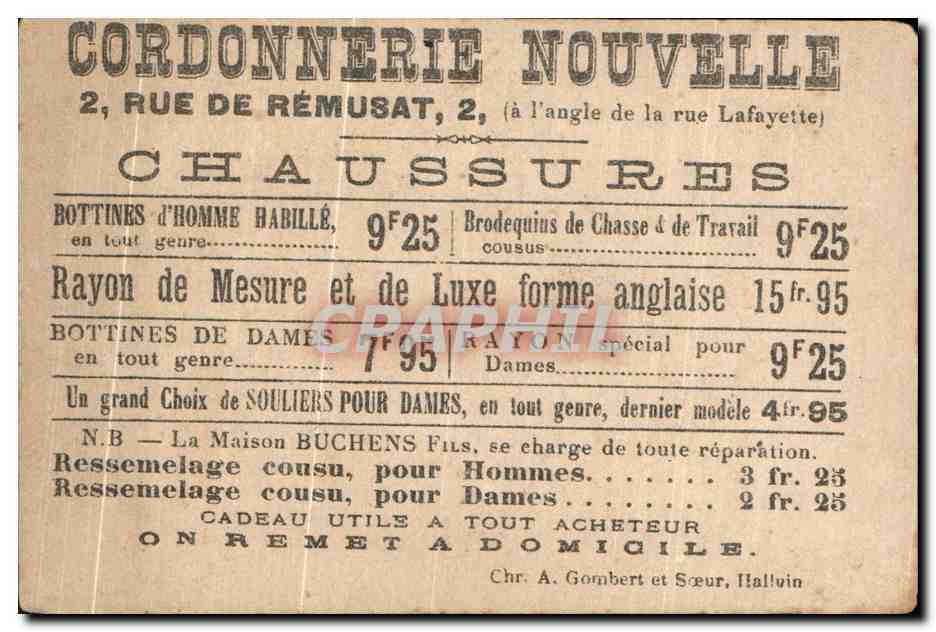 Image Chaussures Corbeau Coordonnerie nouvelle Rue de Remusat Lafayette Paris  — Verso