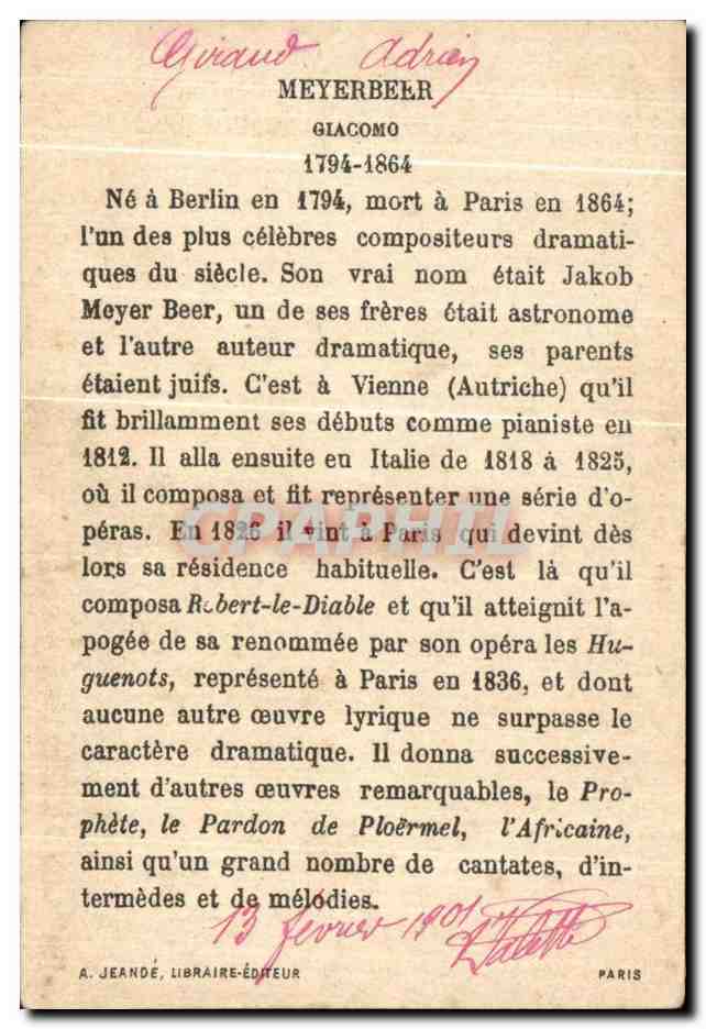 Chromo Meyerbeer 1791 1864 — Rückseite