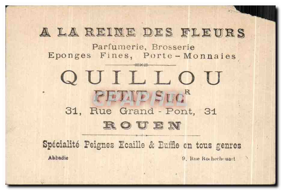 Chromo Quillou Parfumeur Rue Grand Pont Rouen Cinq mars  — Rückseite