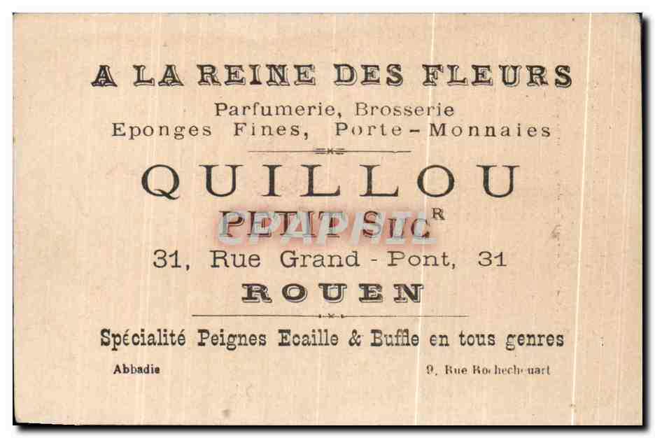 Chromo Quillou Parfumeur Rue Grand Pont Rouen Cinq Mars  — Rückseite