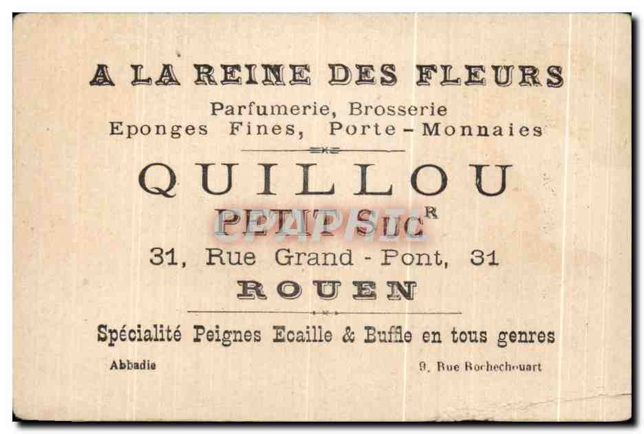 Image Quillou Parfumeur Rue Grand Pont Rouen Ciqn MArs  — Verso