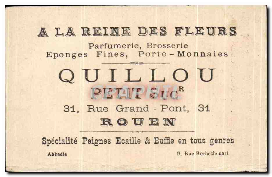 Chromo Quillou Parfumeur Rue Grand Pont Rouen Cinq Mars Theatre Mousquetaire  — Verso