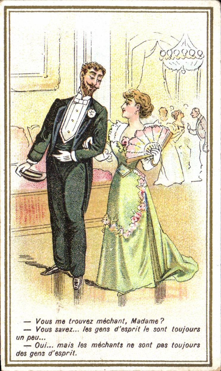 Chromo Vous me trouvez mechant Madame Barthelemy Flanelle de Chine Rue des Boucheris Toulon Eventail