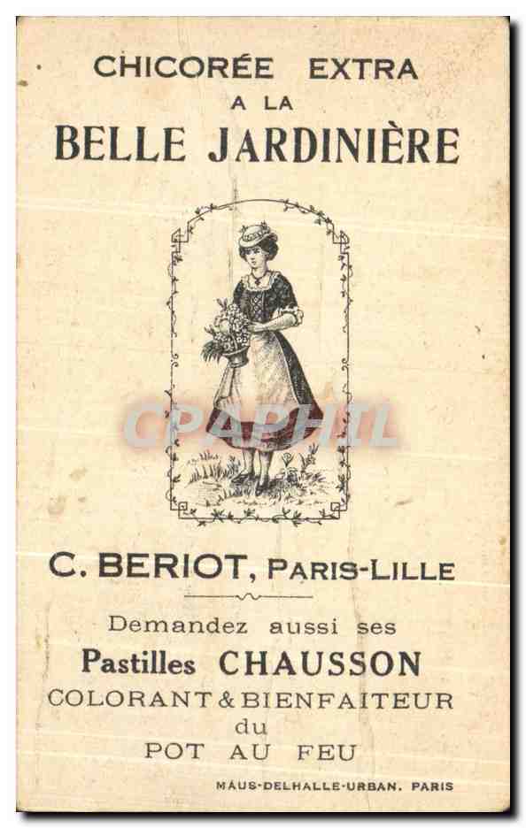 Chromo Chicoree Belle Jardiniere Cheval Pastilles Chausson  — Rückseite