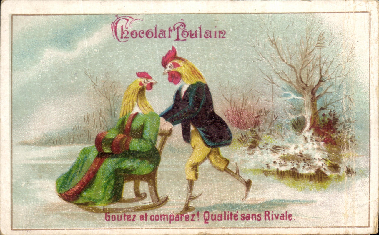 Chromo chocolat Poulain Coq et poule 