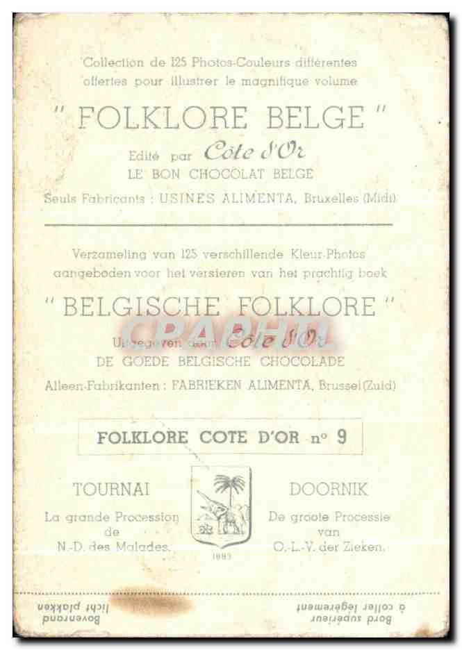 Image Folklore Belge Cote d'or Tournai La grande procession de ND des malades  — Verso