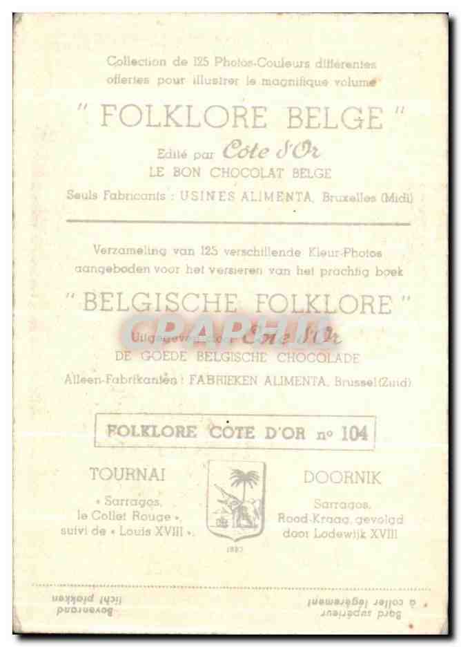 Image Folklore Belge Cote d'or Tournai Sarragos Le collet rouge suivi de Louis XVIII — Verso