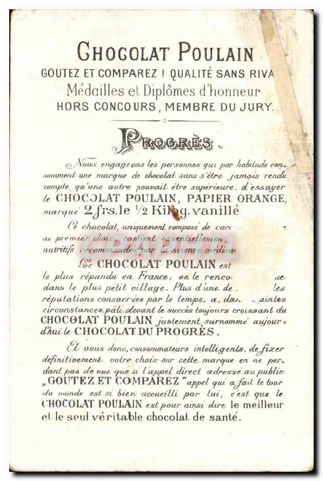 Chromo Chocolat Poulain Fleurs  — Rückseite
