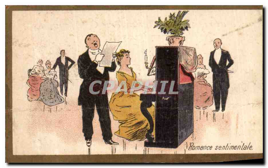 Chromo Romance Sentimentale A Francois les Bas bleus Ganterie Leduc FAubourg Montmartre Paris Eglise Notre Dame Piano