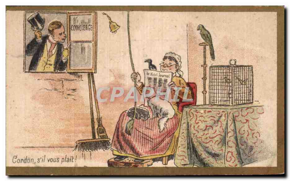 Chromo Cordon S'il Vous Plait A Francois les Bas bleus Ganterie Leduc Grand pere Chat Perroquet
