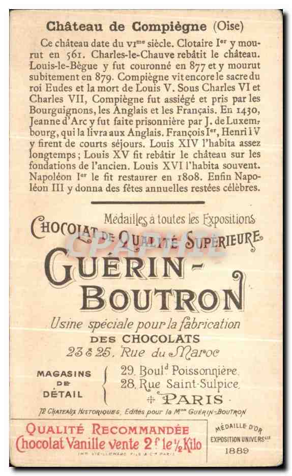 Chromo Chocolat Guerin Boutron Chateau De Compiegne  — Verso
