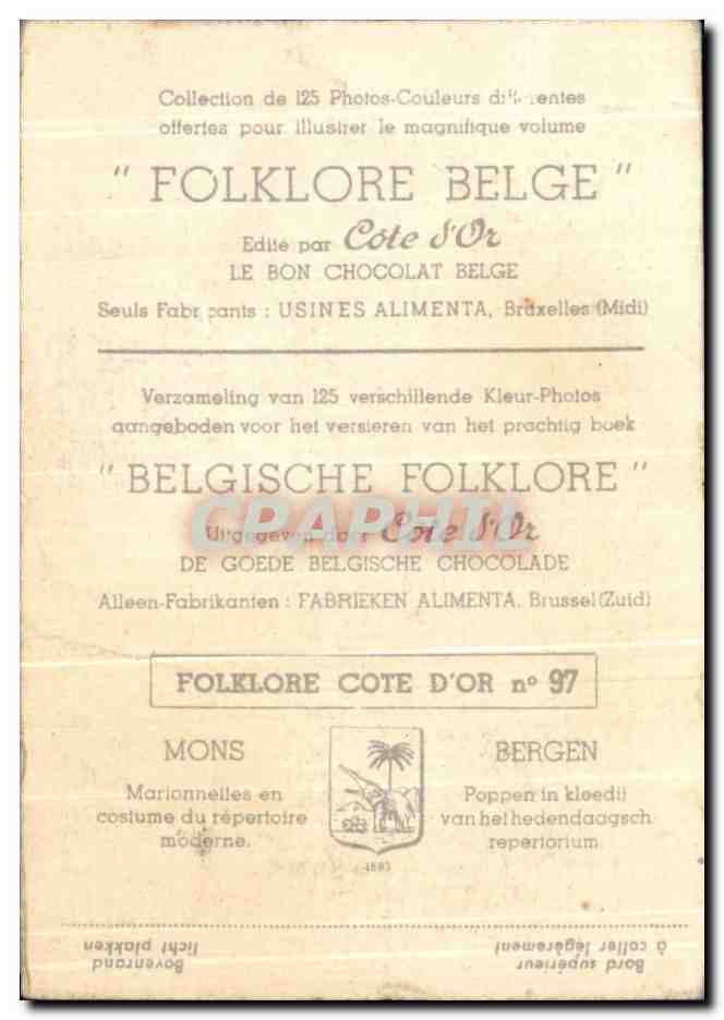 Image Folklore Blege Chocolat Cote d'or Mons Marionnettes en costume du repertoire moderne  — Rückseite