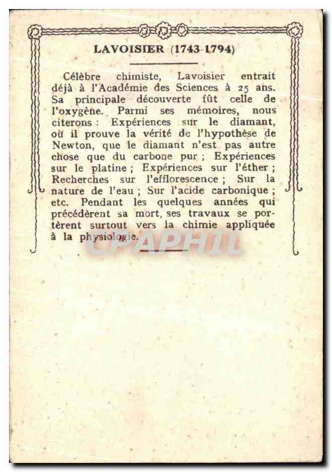 Image Lavoisier Celebre Chimiste francais — Verso