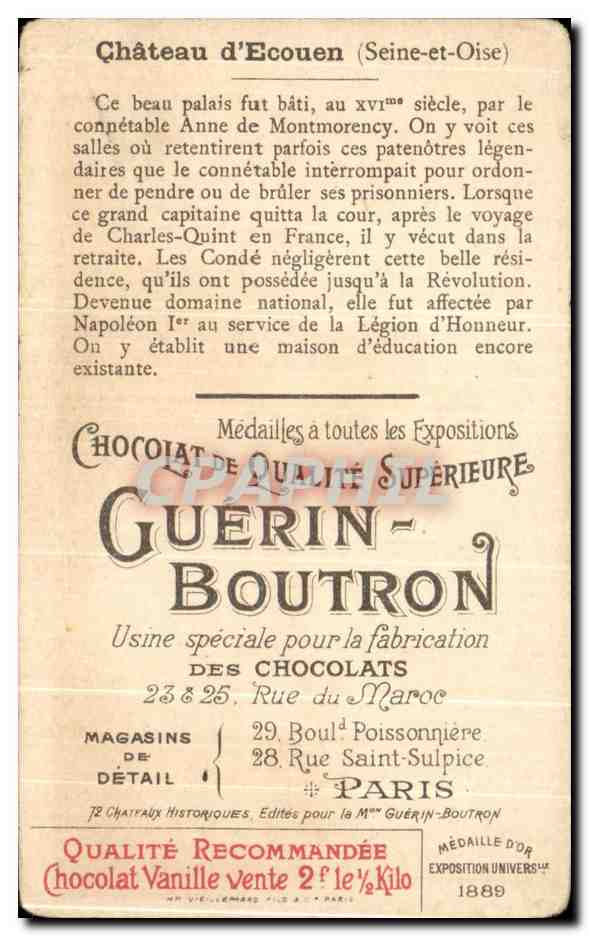 Chromo Chocolat Guerin Boutron Chateau D Ecouen — Rückseite