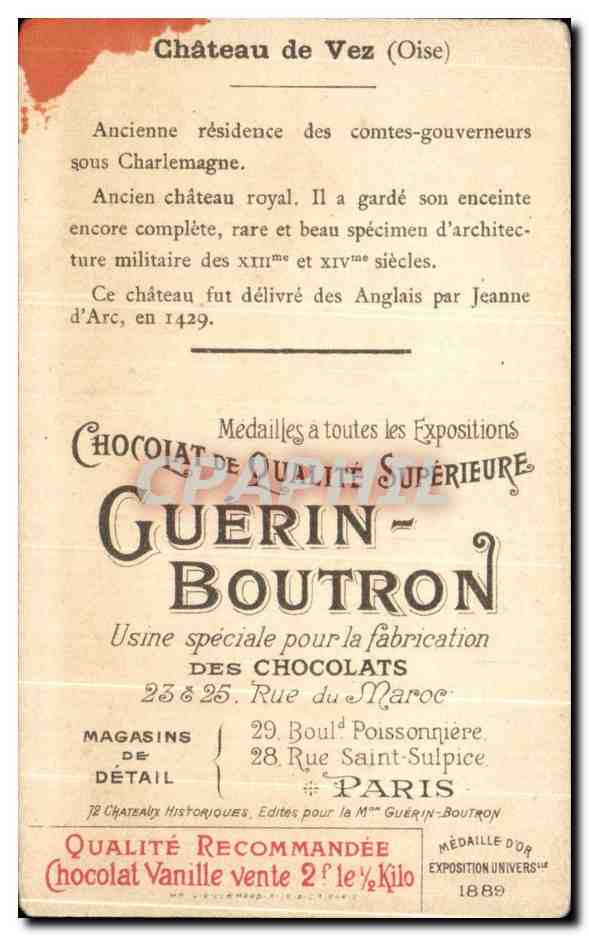 Chromo Chocolat Guerin Boutron Chateau De Vez — Verso