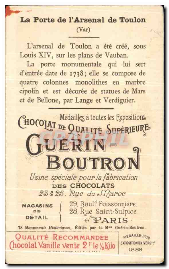 Chromo Chocolat Guerin Boutron La Porte De L Arsenal De Toulon — Rückseite