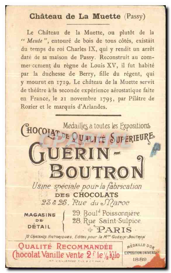 Chromo Chocolat Guerin Boutron Chateau De La Muette Passy Paris — Verso