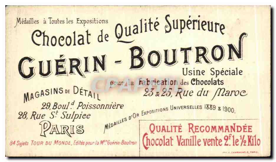 Chromo Le Tour Du monde En Etapes Chocolat Guerin Boutron Devant les 7 pagodes aux environs de Madras Inde Elephant  — Rückseite