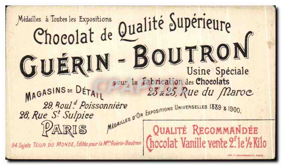 Chromo Le tour du Monde En 84 Etapes Chocolat Guerin Boutron En Ecosse Sur le lac Katrine  — Verso