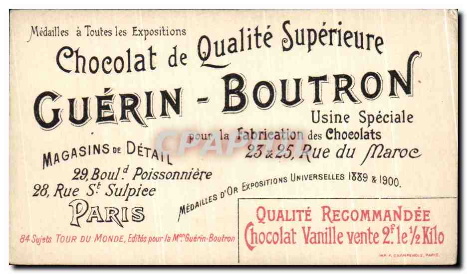 Chromo Le tour du Monde En 84 Etapes Chocolat Guerin Boutron Le panorama de Napoles et le Vesuve Volcan  — Rückseite