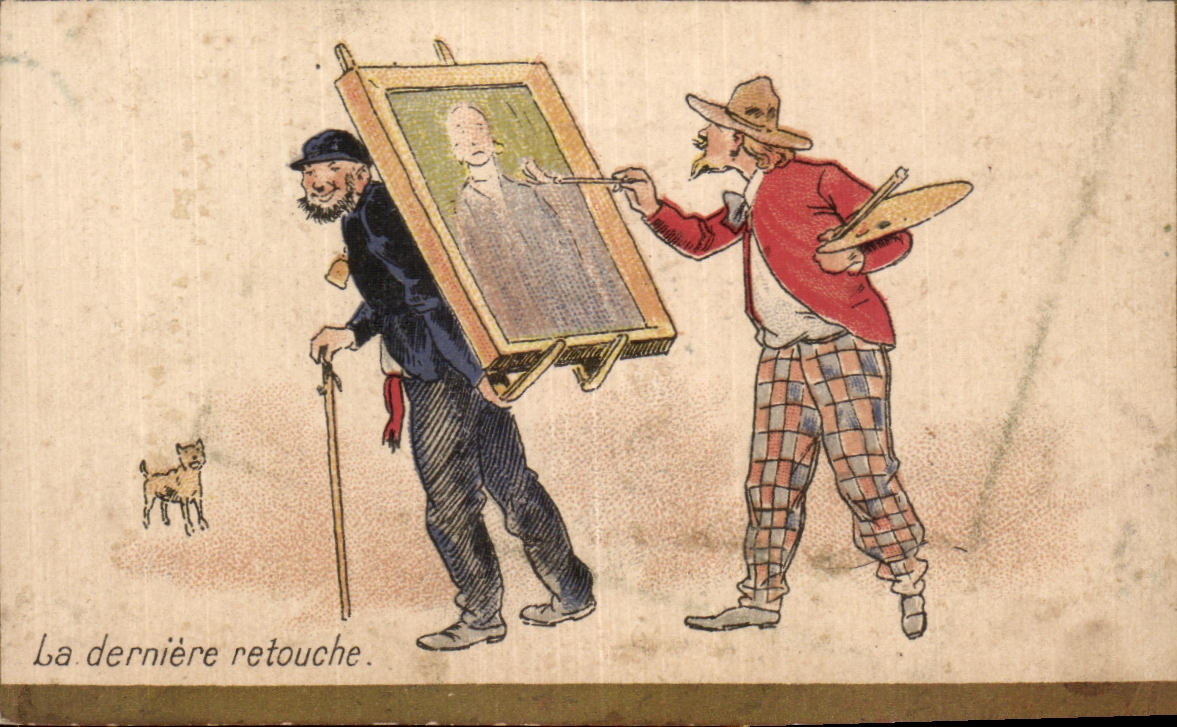 Chromo La Derniere Retouche Peintre a Francois Les bas bleus Faubourg Montmartre et Rue Flechier Paris 