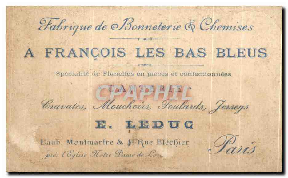 Chromo La Derniere Retouche Peintre a Francois Les bas bleus Faubourg Montmartre et Rue Flechier Paris  — Rückseite