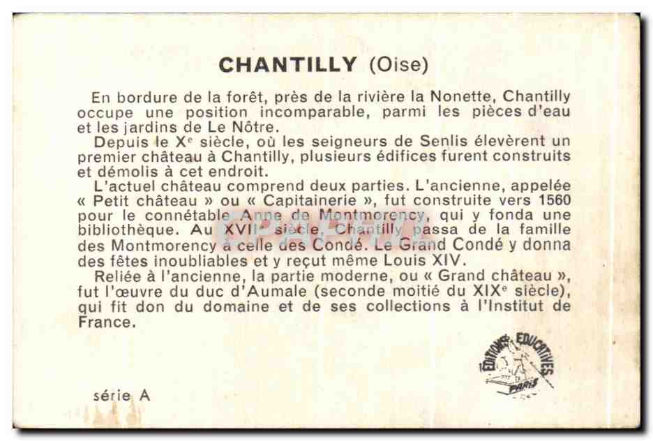 Image Chateau de Chantilly cygnes  — Verso