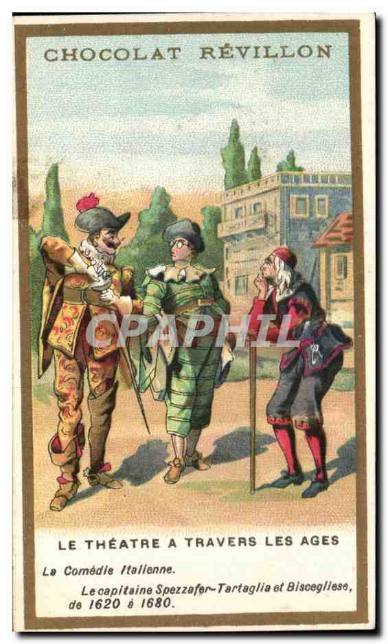 Image Chocolat Revillon Le Theatre A Travers Les Ages La Comedie Italienne Escrime Spezzafer Tartaglia Biscegliese 