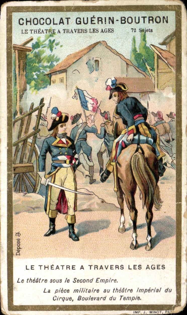 Chromo Chocolat Guerin Boutron Le Theatre A Travers Les Ages Second Empire Militaria