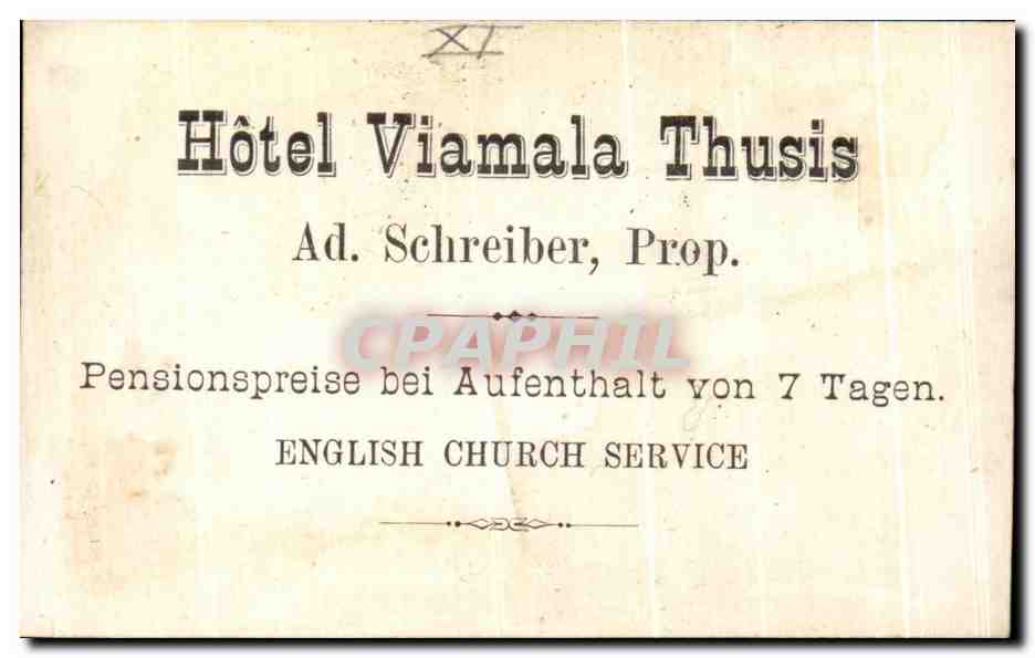 Carte de visite Hotel Viamala Thusis Ad Schreiber  — Rückseite