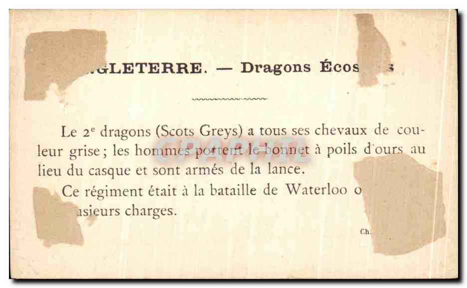 Chromo Angleterre Dragons Ecossais cheval Militaria  — Rückseite