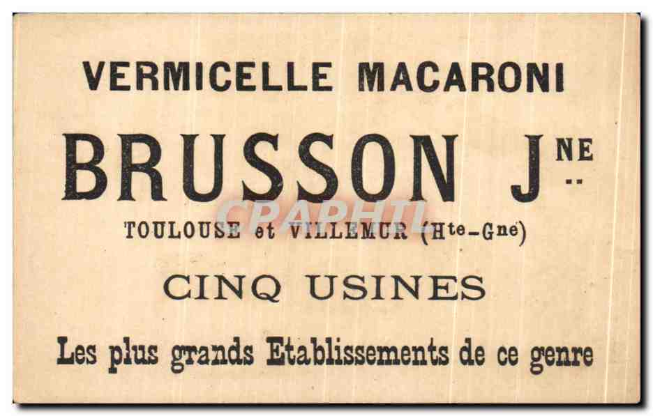 Image Vermicelle Macaroni Brusson toulouse et Villemur Danse Militaria Violon  — Verso