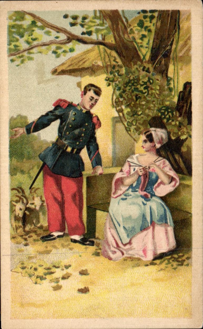 Soldat und Frau am Rand eines Weges — Genreszene — Brussson J. (Toulouse und Villemur, Hte-Garonne)