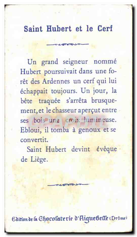 Chromo Chocolaterie d'Aiguebelle St Hubert Et Le Cerf Chien — Verso