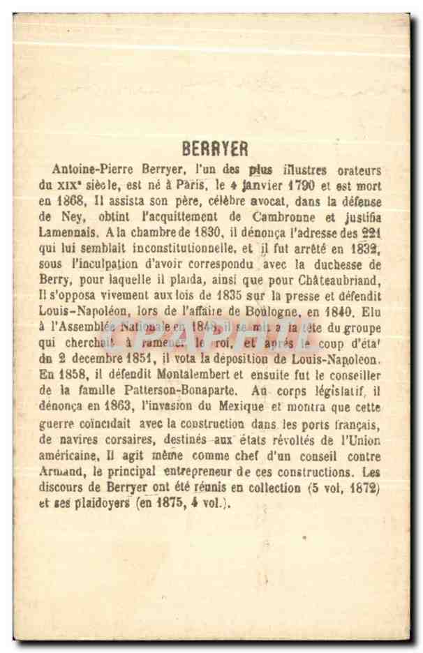 Chromo Berryer Antoine  — Rückseite