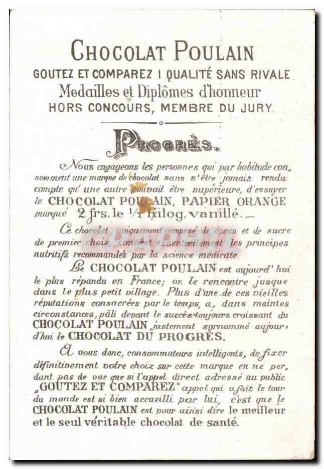 Chromo Chocolat Poulain Cygne — Verso